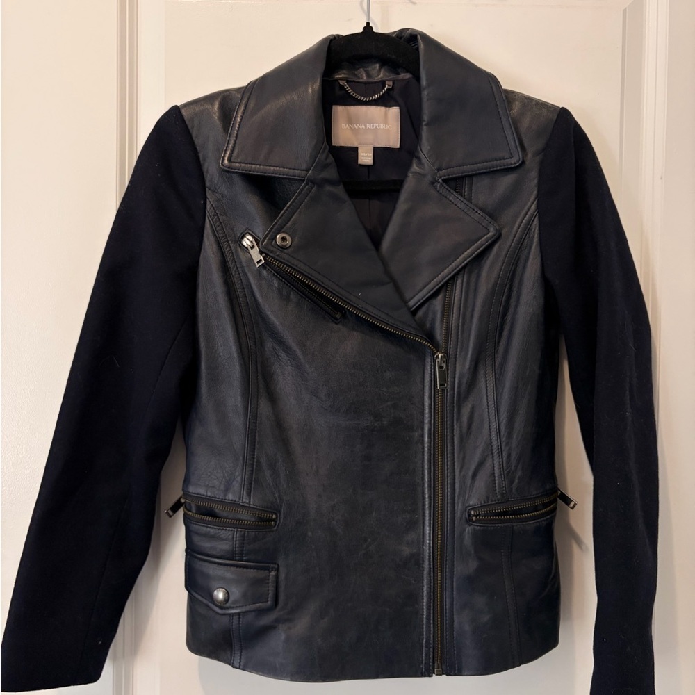 Banana Republic Women's Lamb Leather & Wool Moto Jacket - XS